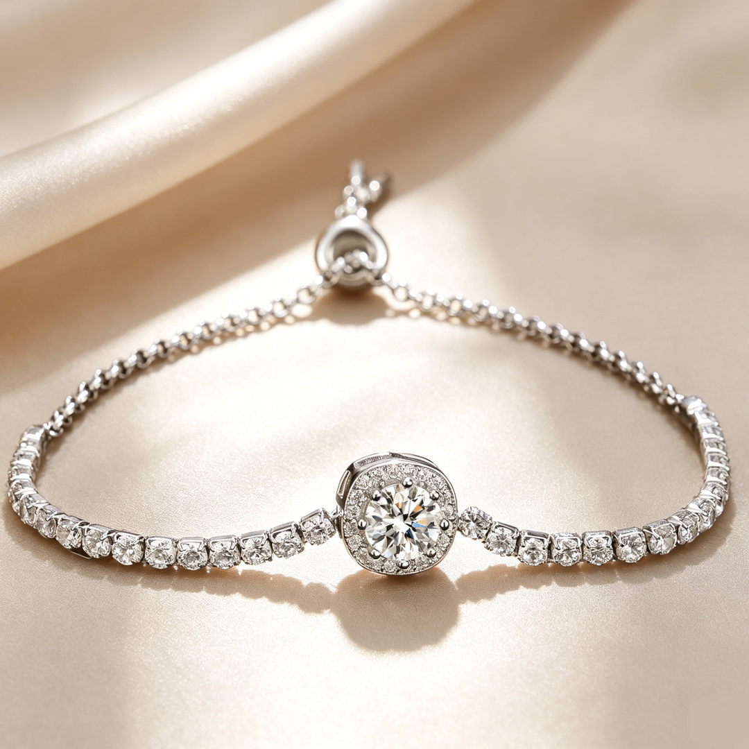 Cushion‑Halo Adjustable Tennis Moissanite Bracelet