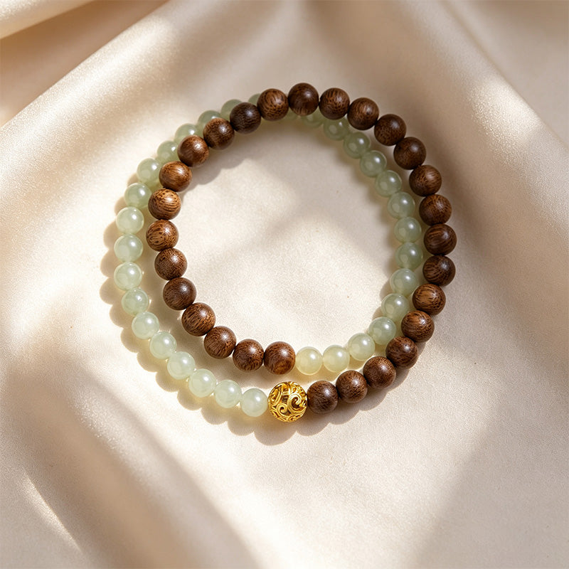 Green Sandalwood &amp; Agate Beaded Bracelet Collection