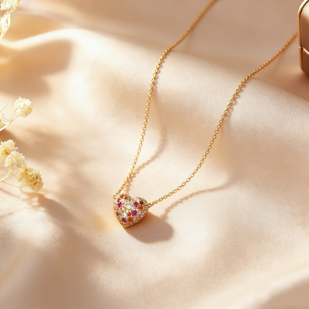 Multicolor Crystal Heart Stud Earrings &amp; Necklace Set