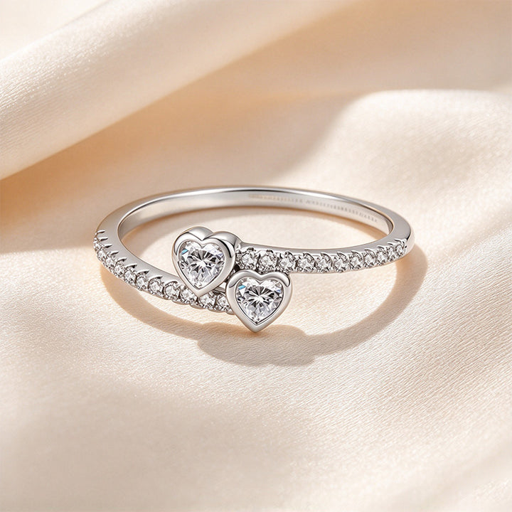 Double Heart Bezel Pavé Ring