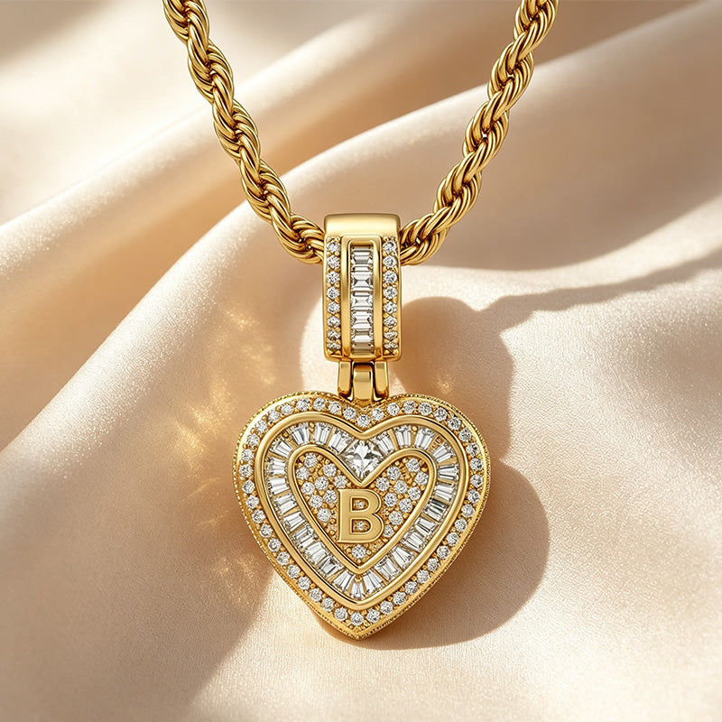 Initial Double Heart Pavé Necklace
