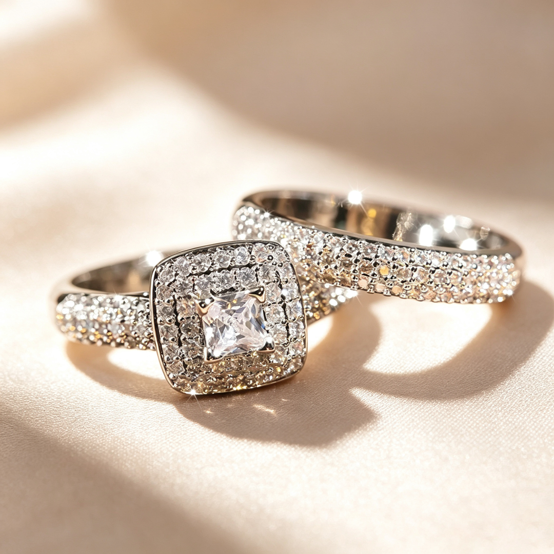 Square Halo Paved Ring Set