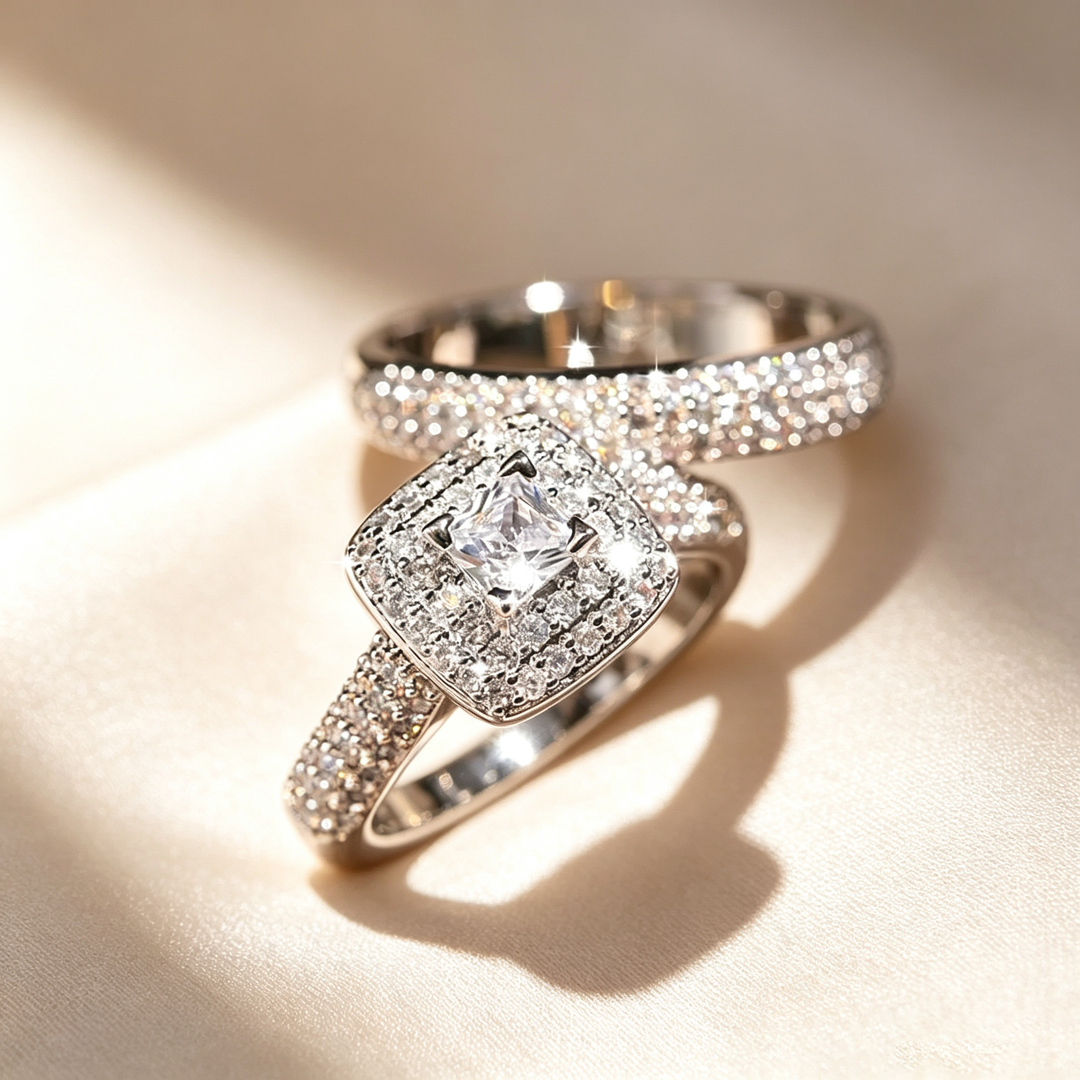 Square Halo Paved Ring Set