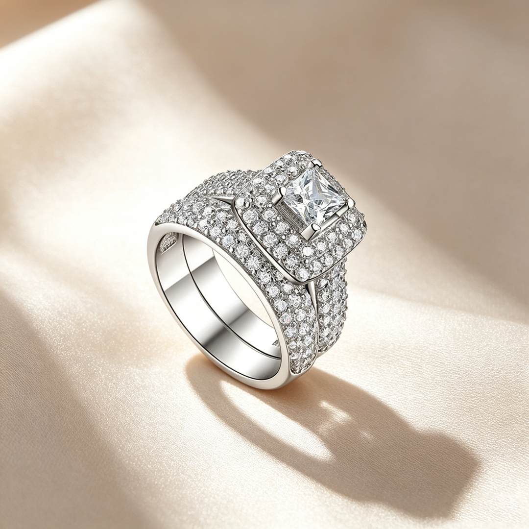 Square Halo Paved Ring Set