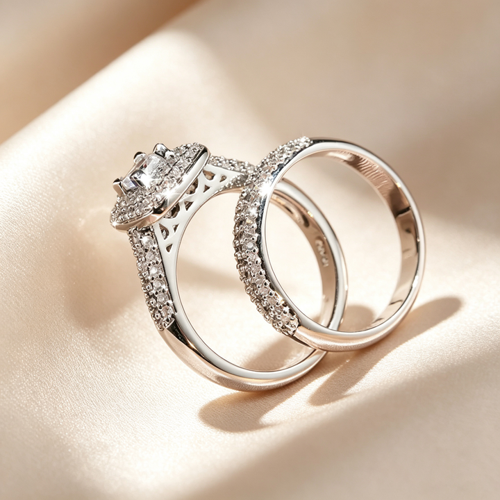 Square Halo Paved Ring Set