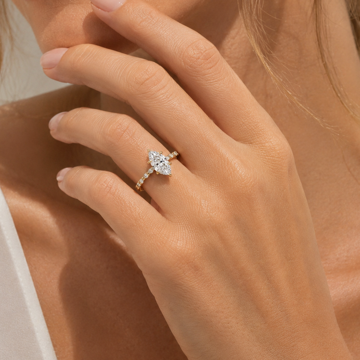 Marquise‑Cut Alternating‑Accent Moissanite Ring