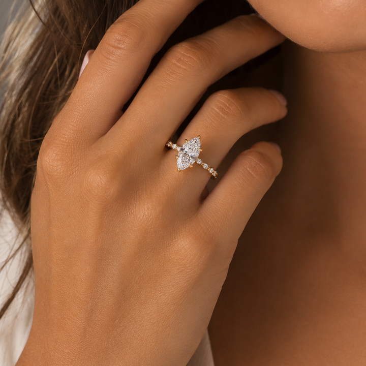 Marquise‑Cut Alternating‑Accent Moissanite Ring