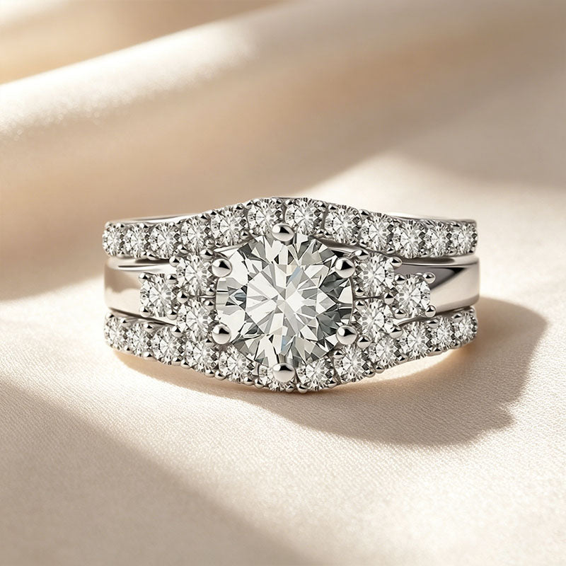 Round-cut gemstone promise ring three-piece set – Orvellae