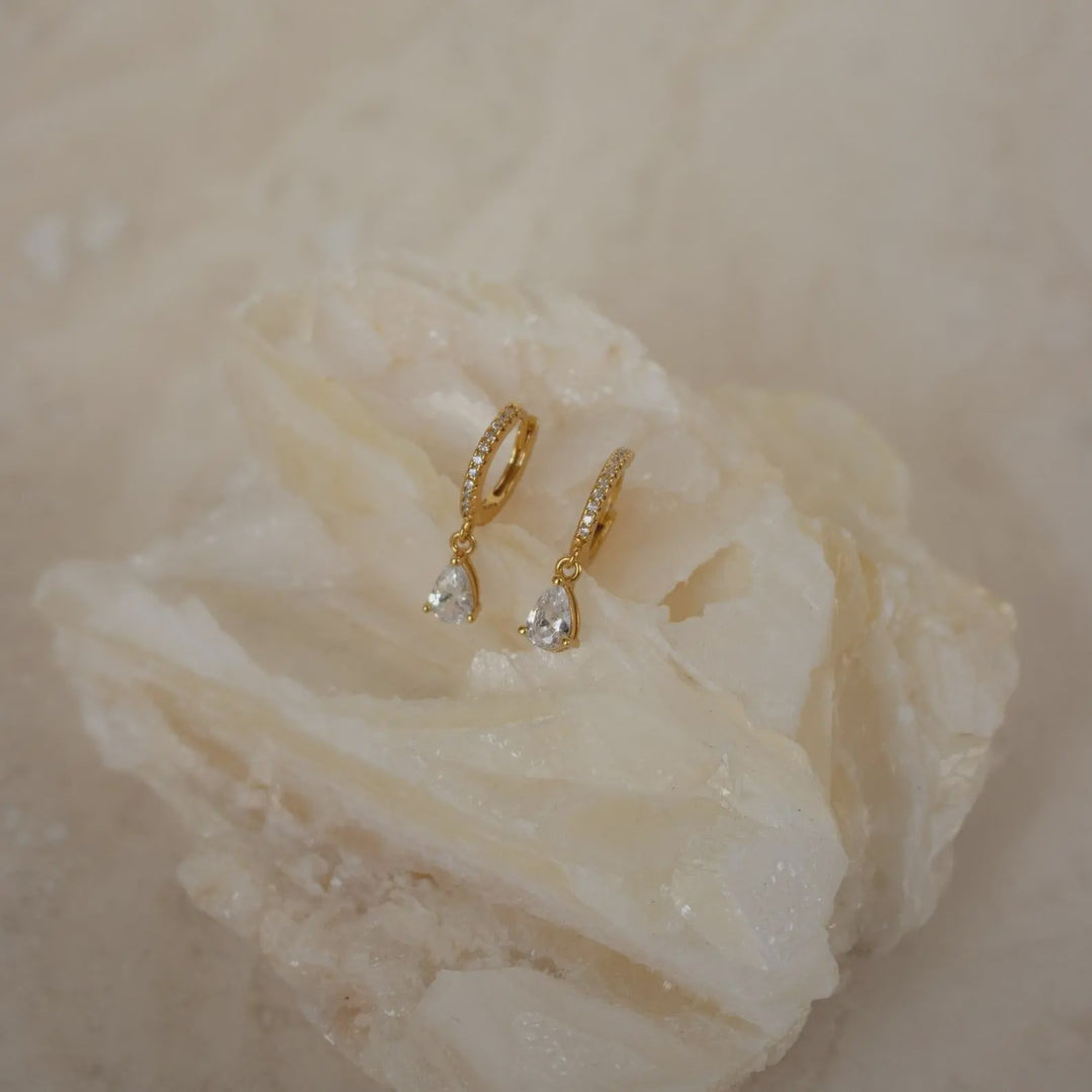 Paved Hoop Pear Earrings