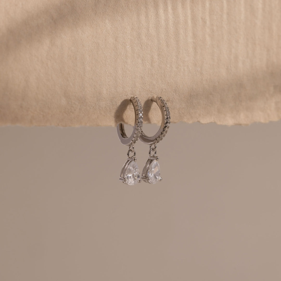Paved Hoop Pear Earrings