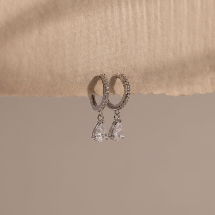 Paved Hoop Pear Earrings