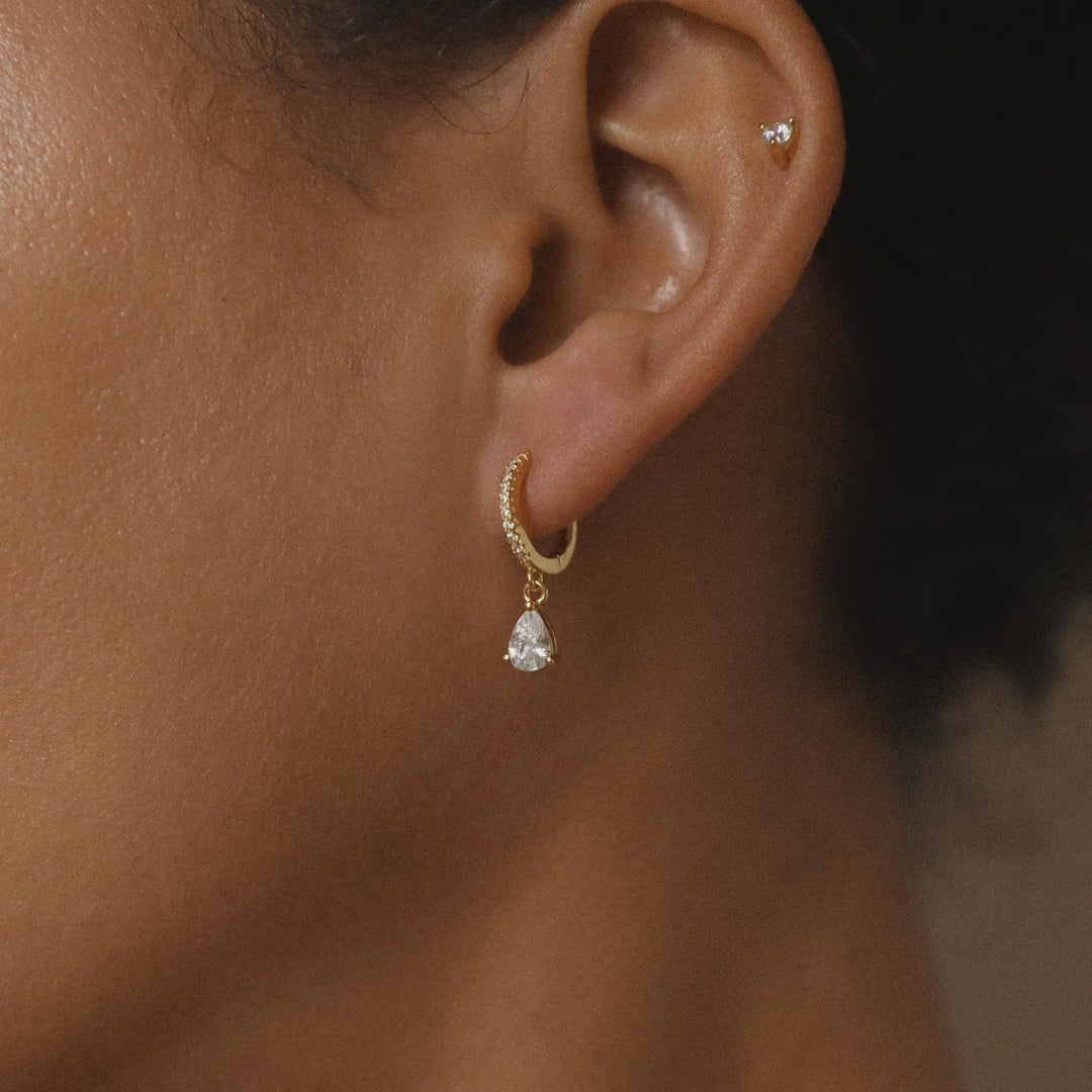Paved Hoop Pear Earrings
