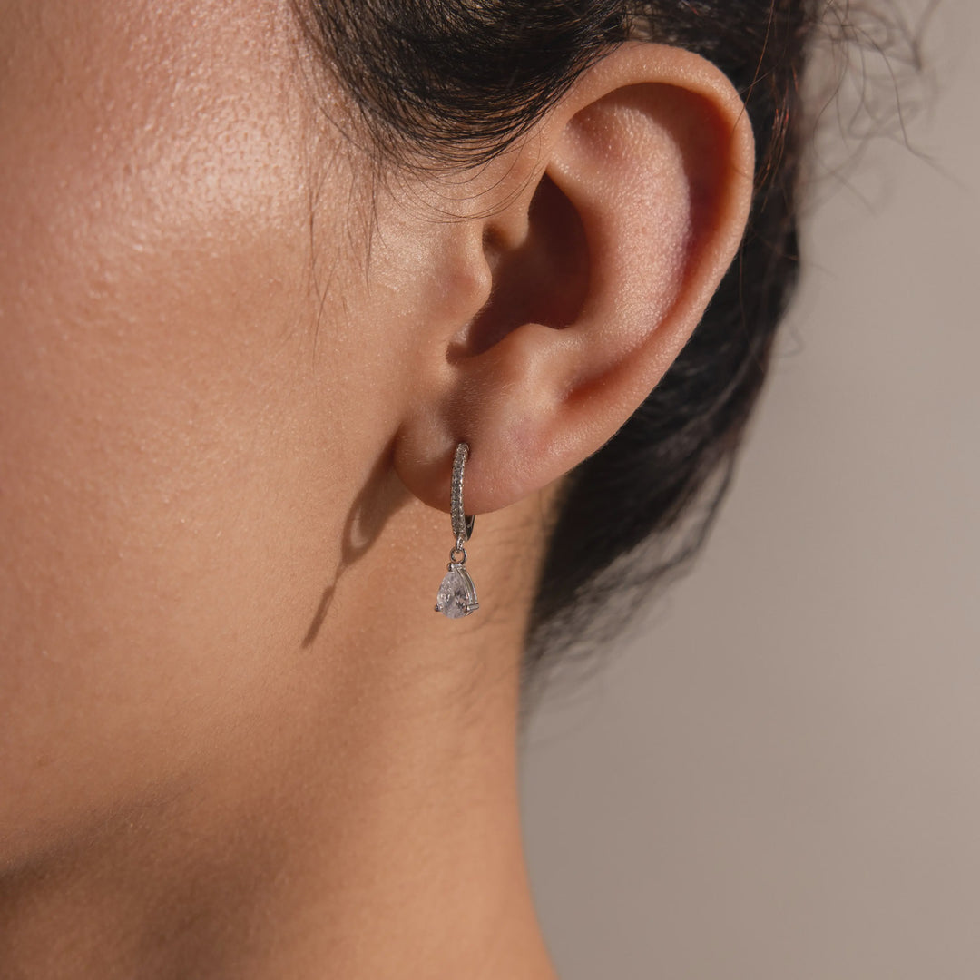 Paved Hoop Pear Earrings