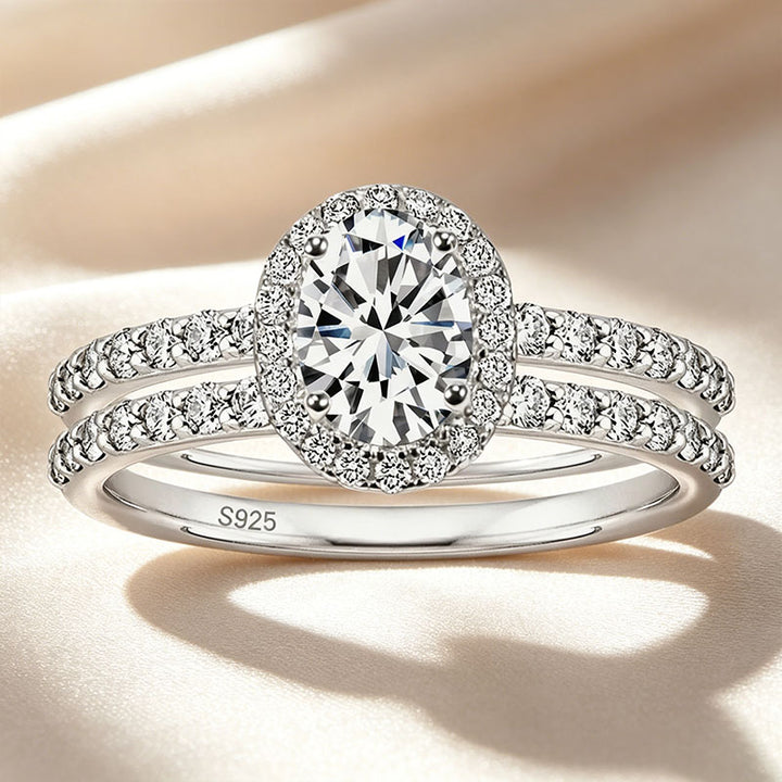 Classic Oval Center Stone Halo Stackable Ring Set