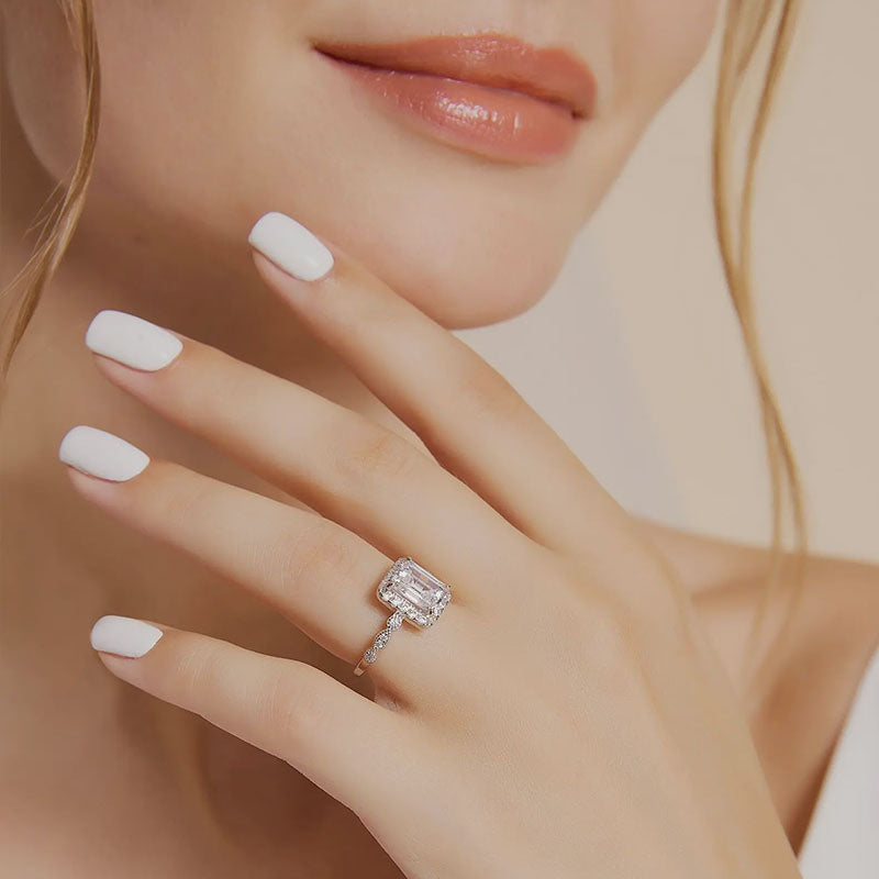 Emerald-cut solitaire and matching band set