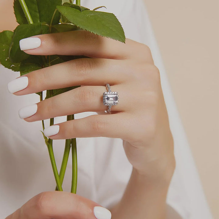 Emerald-cut solitaire and matching band set