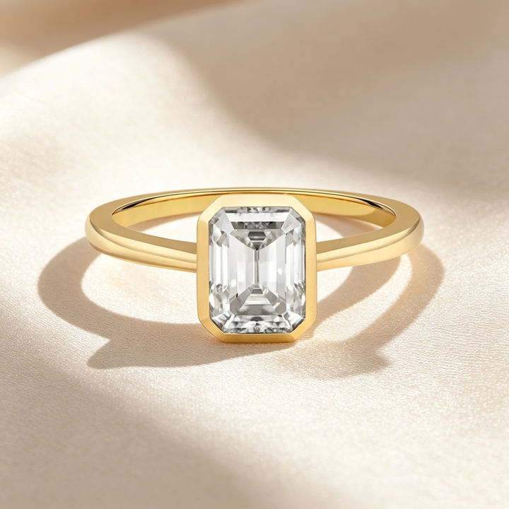 Emerald Cut Bezel Set Solitaire Ring