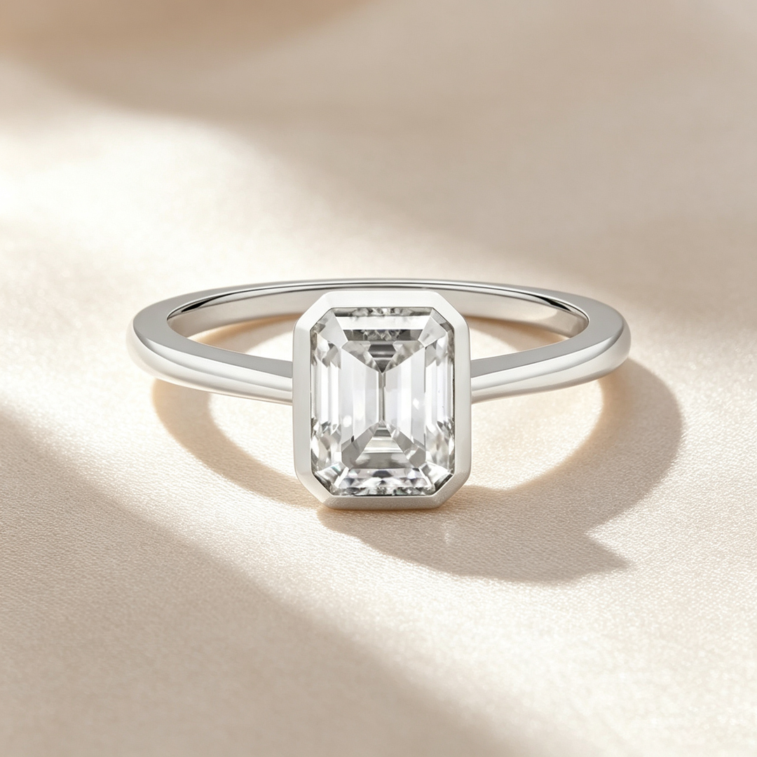 Emerald Cut Bezel Set Solitaire Ring