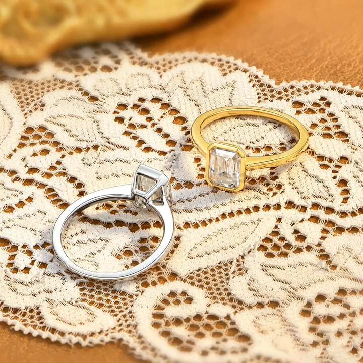 Emerald Cut Bezel Set Solitaire Ring