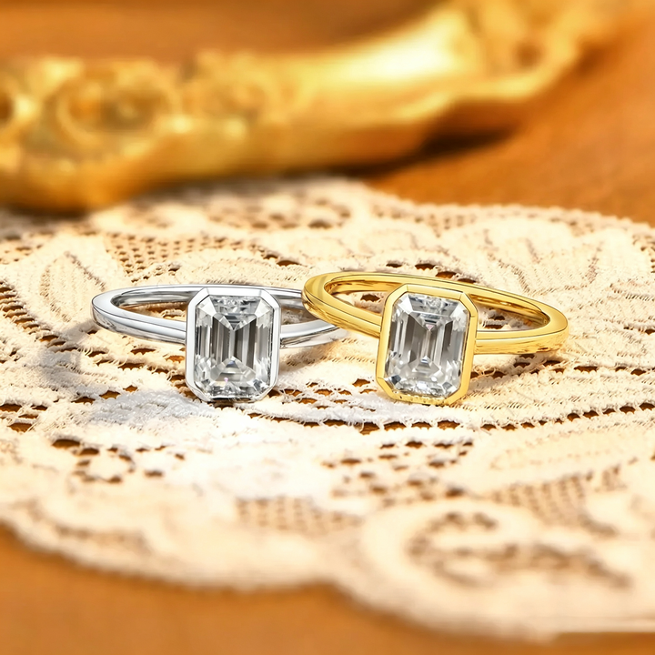 Emerald Cut Bezel Set Solitaire Ring