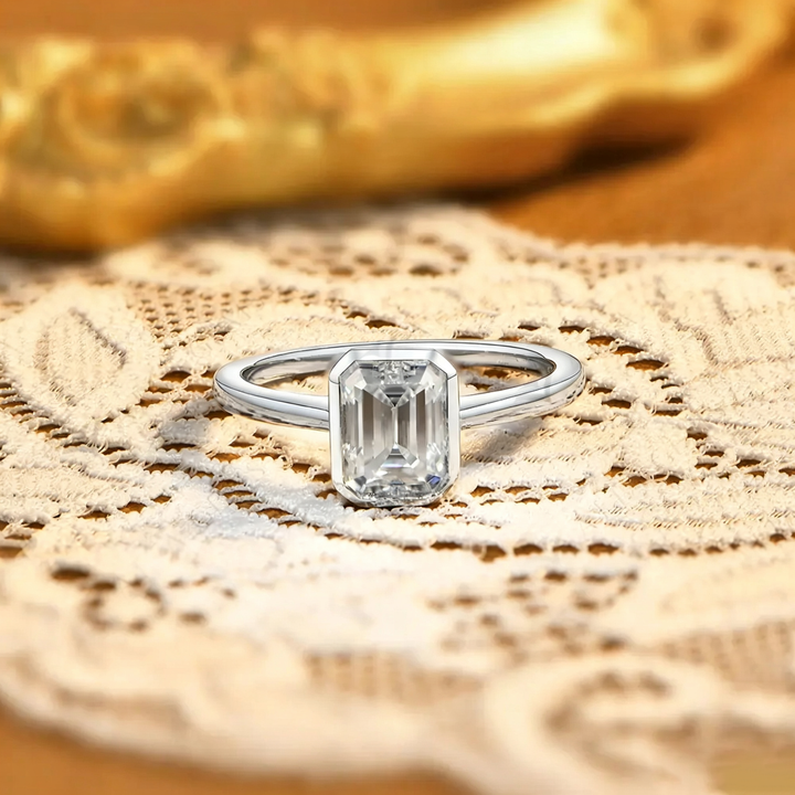 Emerald Cut Bezel Set Solitaire Ring