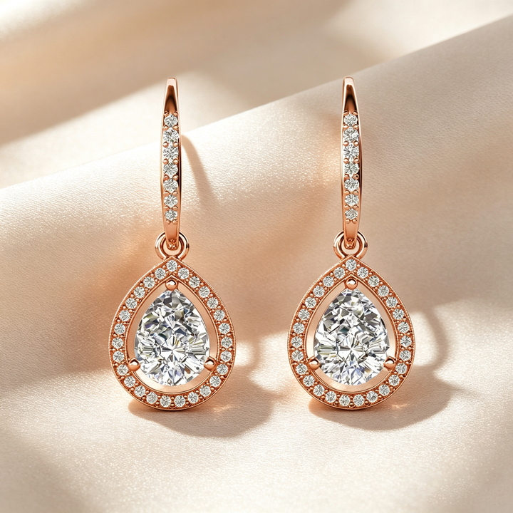 Pear Halo Pavé Drop Earrings