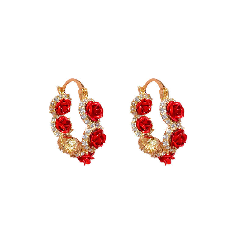 Elegant Red Rose Earrings