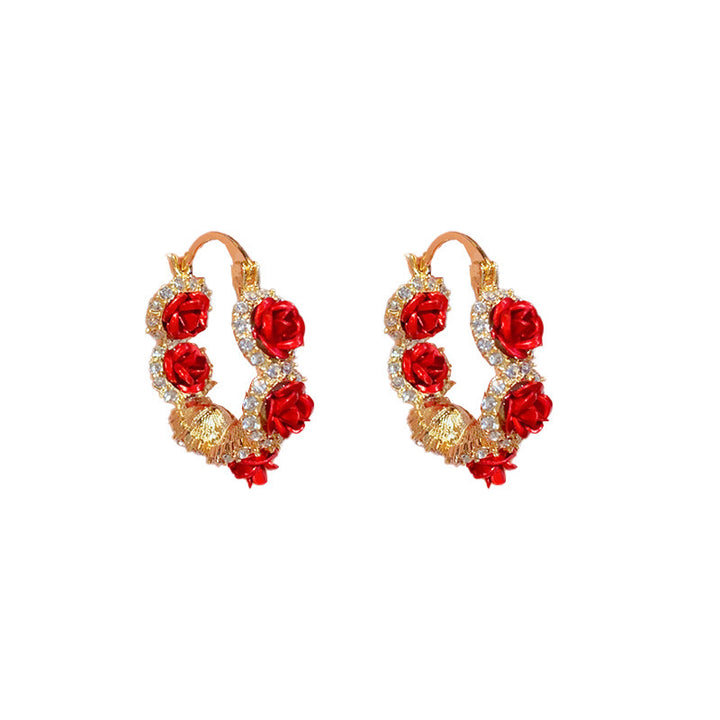 Elegant Red Rose Earrings