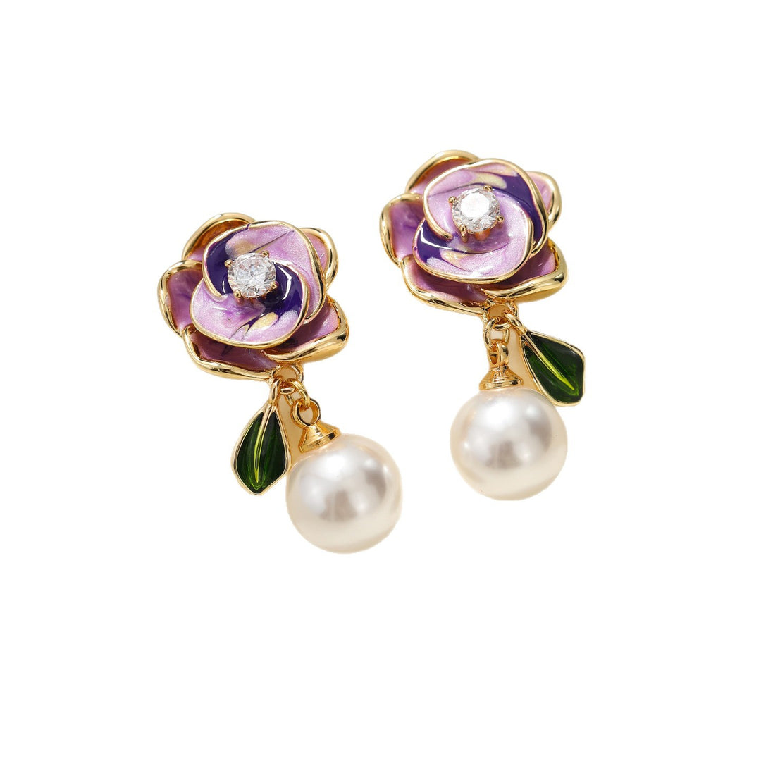 Camellia Pearl Stud Earrings