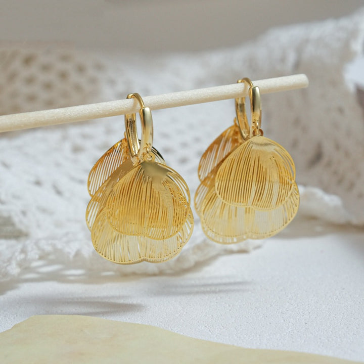 Elegant Multi-Layer Leaf Drop Hoop Earrings