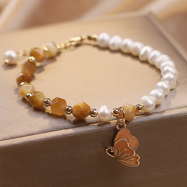 Summer Butterflies ? Freshwater Pearl &amp; Agate Bracelet