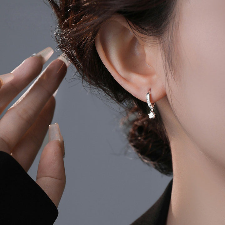 Double Pavé Hoop Earrings with Solitaire Drop