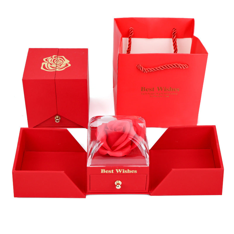 Double-Opening Gift Box with Preserved Rose & Heart Necklace