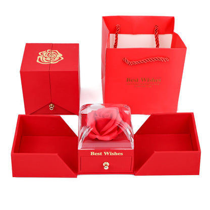 Double-Opening Gift Box with Preserved Rose & Heart Necklace
