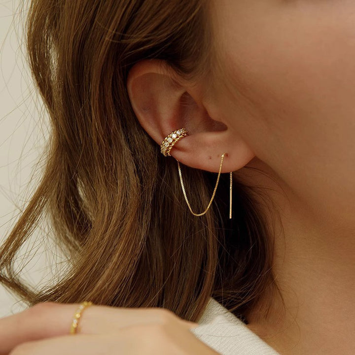 Braided Pavé Ear Cuff &amp; Chain Threader Earrings