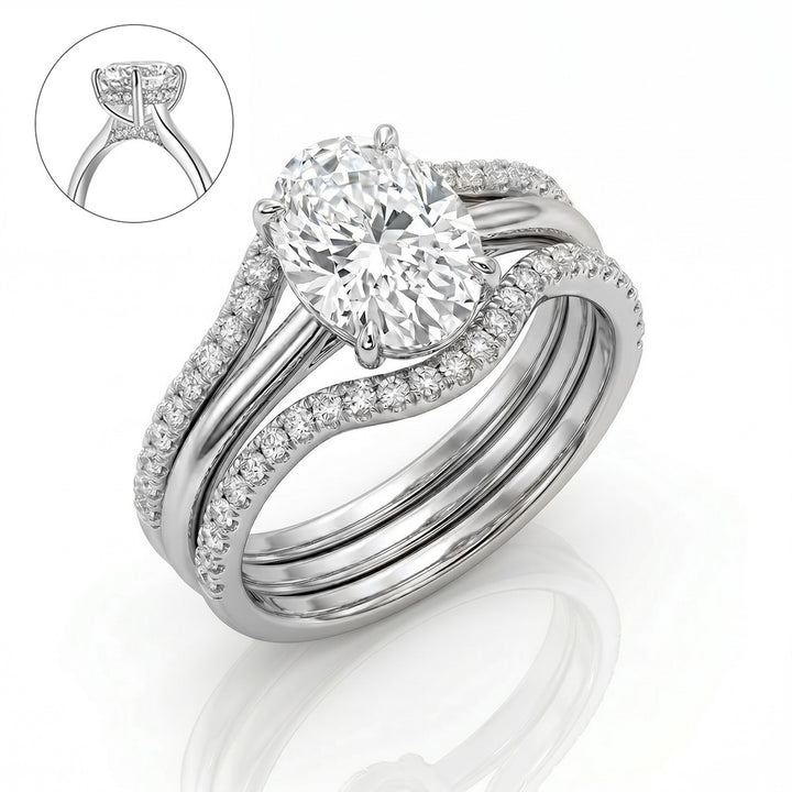 Oval Cut Twisted Pavé Ring Set