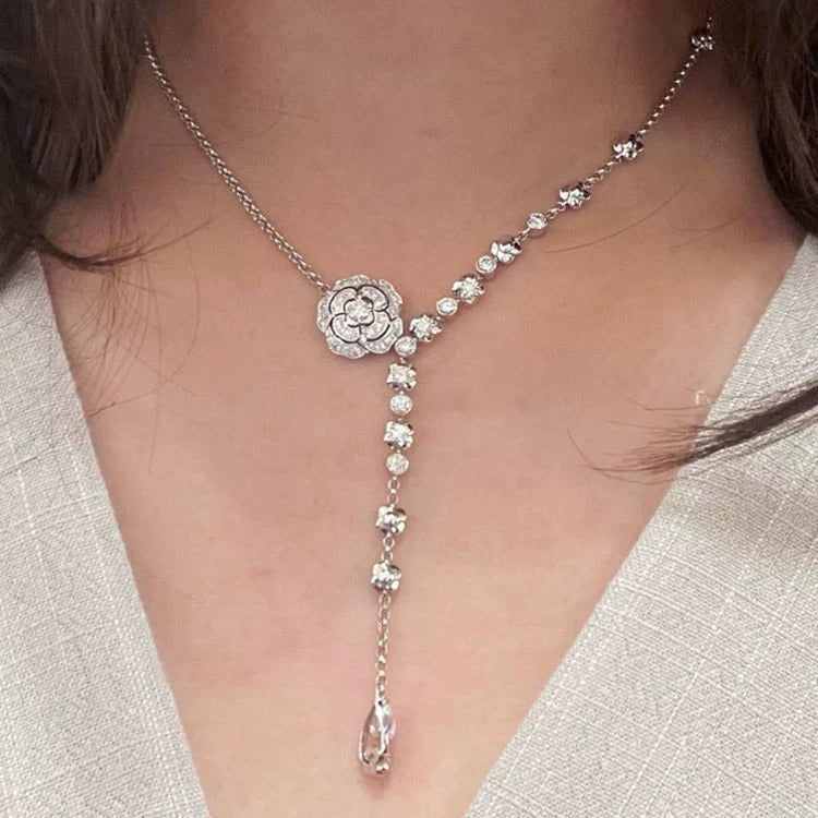 Camellia S925 Silver Diamond Necklace &amp; Bracelet &amp; Earrings