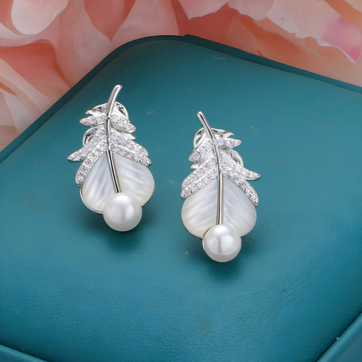 Feather Pearl Necklace &amp; Earrings &amp; Ring