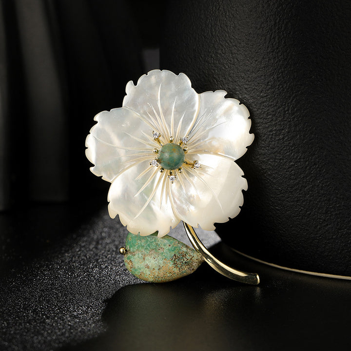 Imperial Jasper Shell Flower Brooch
