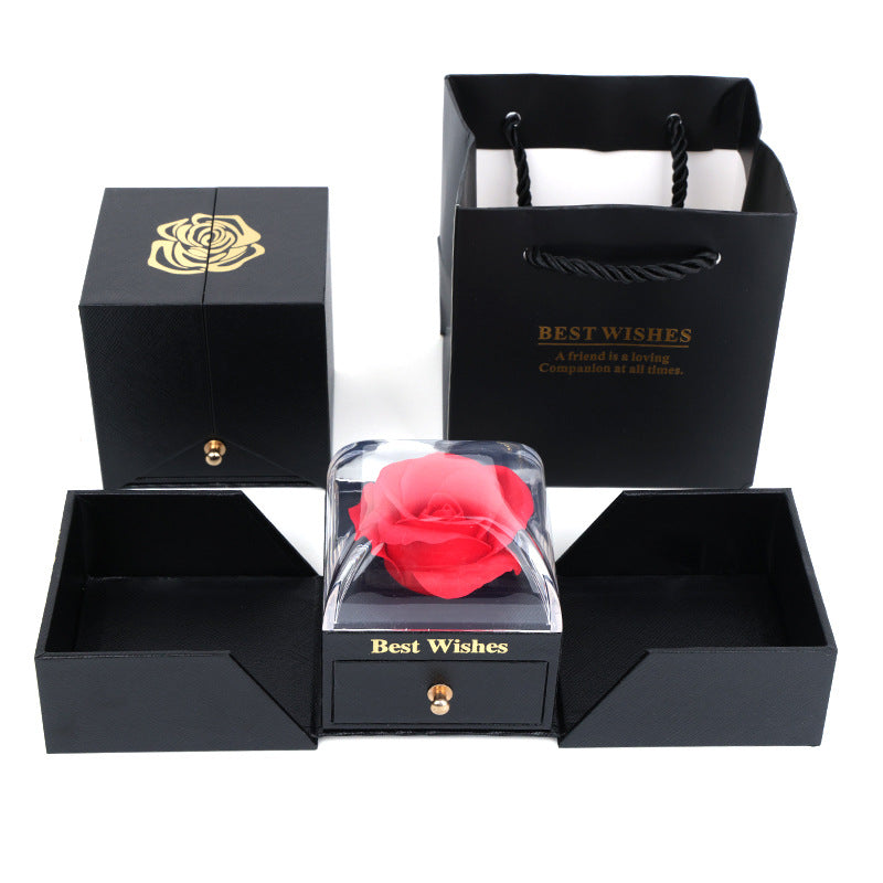 Double-Opening Gift Box with Preserved Rose & Heart Necklace