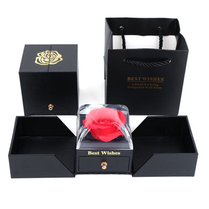 Double-Opening Gift Box with Preserved Rose & Heart Necklace