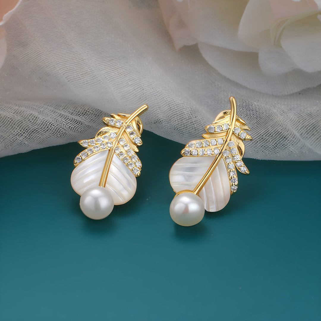 Feather Pearl Necklace &amp; Earrings &amp; Ring