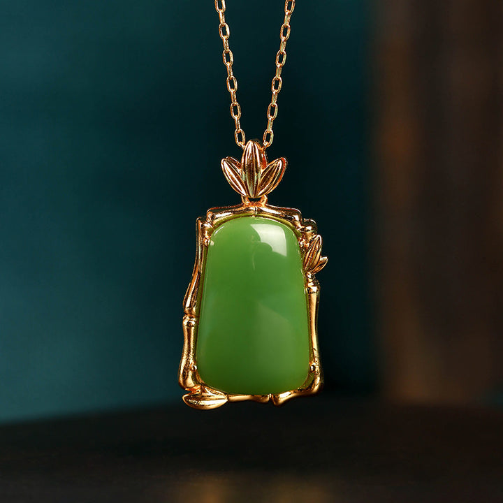 Natural Jade Bamboo Pendant Necklace