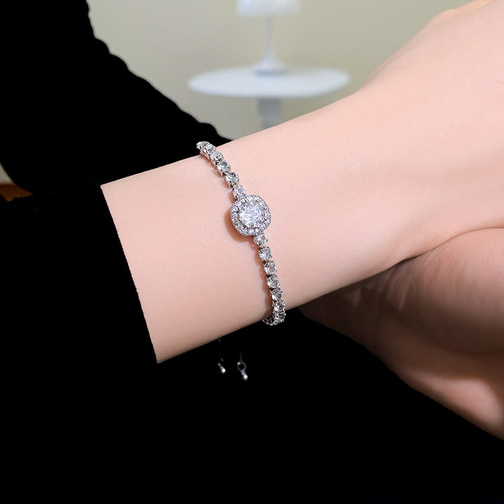 Cushion‑Halo Adjustable Tennis Moissanite Bracelet