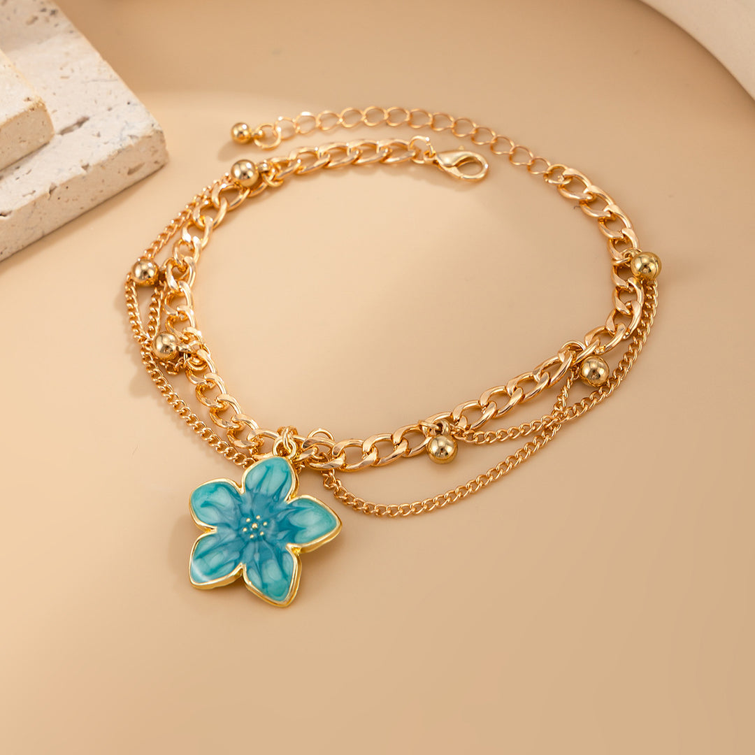 Bohemian Multi-Layer Enamel &amp;amp; Natural Charm Anklet