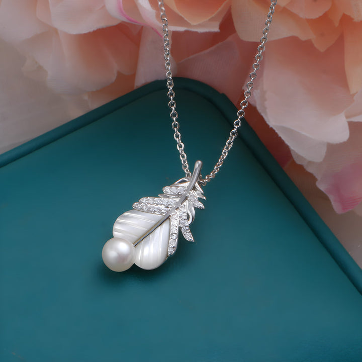 Feather Pearl Necklace &amp; Earrings &amp; Ring