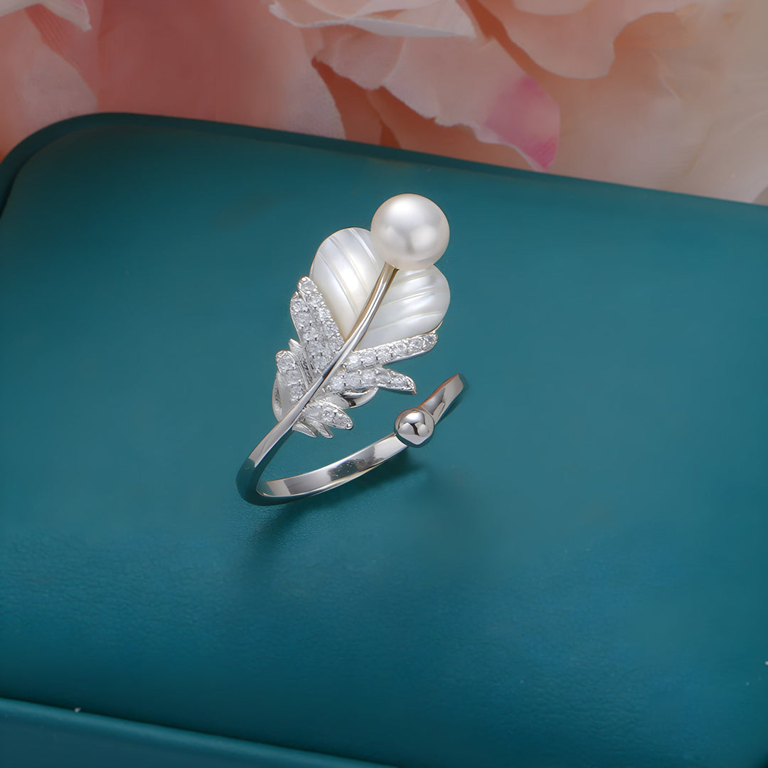 Feather Pearl Necklace &amp; Earrings &amp; Ring