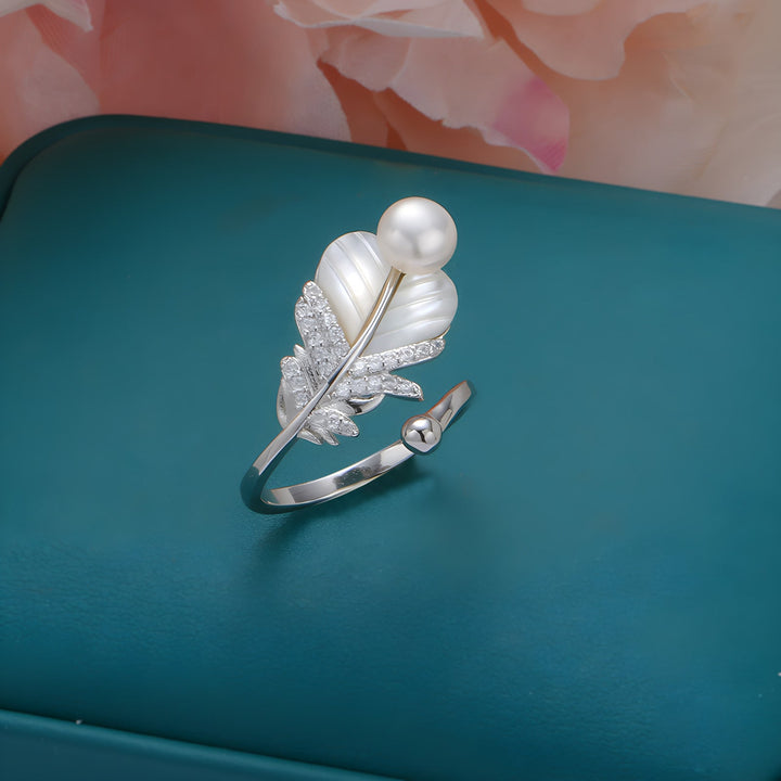 Feather Pearl Necklace &amp; Earrings &amp; Ring
