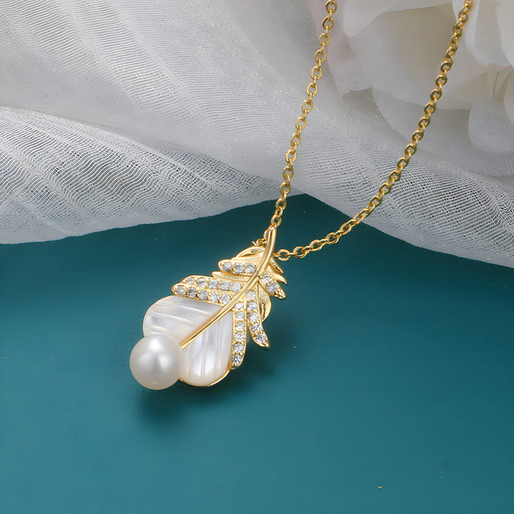Feather Pearl Necklace &amp; Earrings &amp; Ring