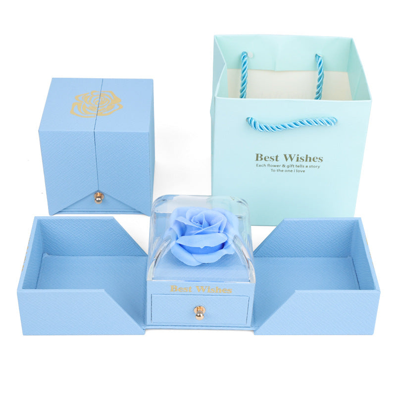 Double-Opening Gift Box with Preserved Rose & Heart Necklace